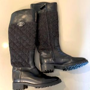 Black Leather & textile Tory Burch boots, women’s size 4 1/2, fits like a 5